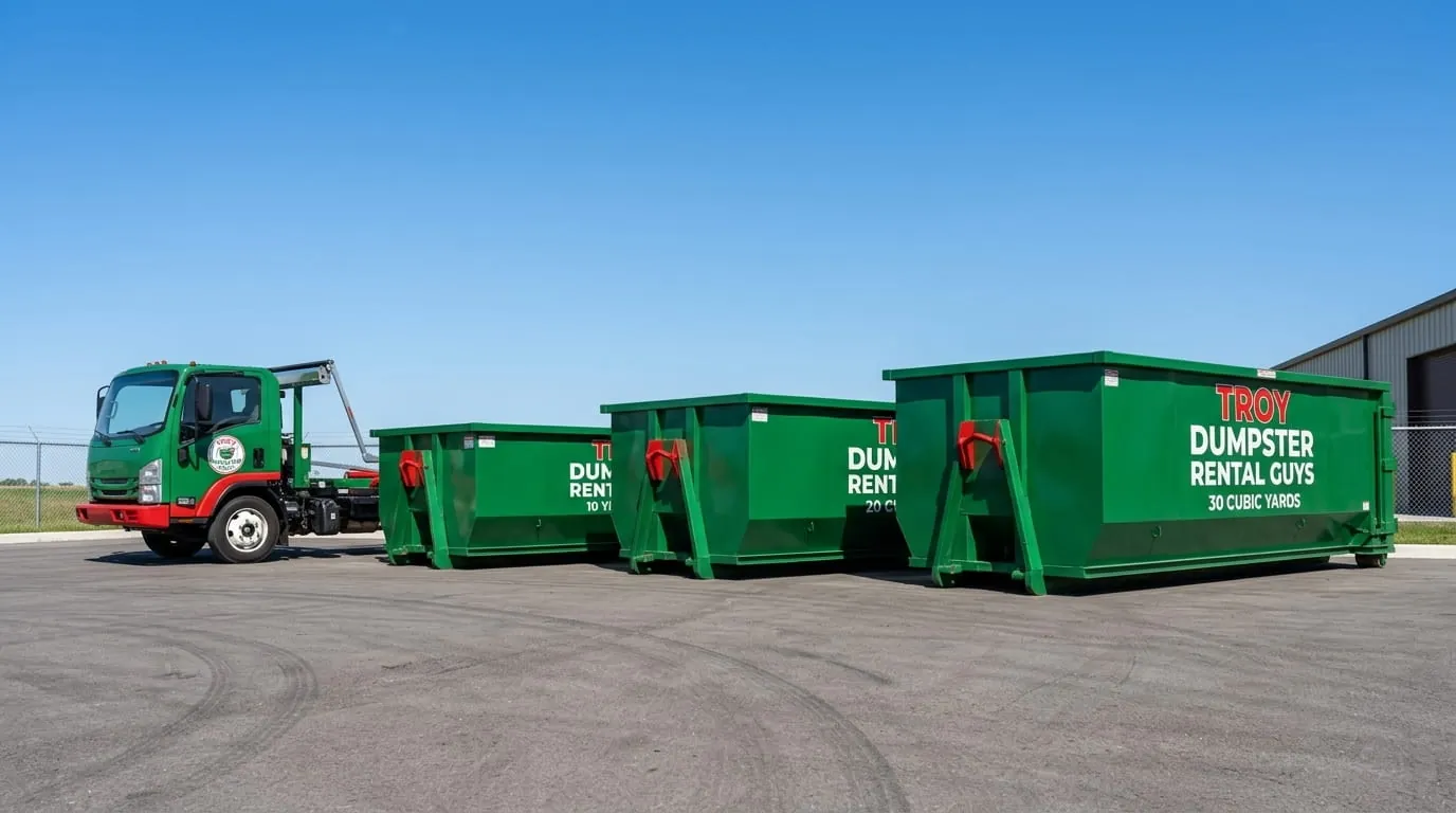Roll-off dumpster being loaded onto a truck in Troy, NY